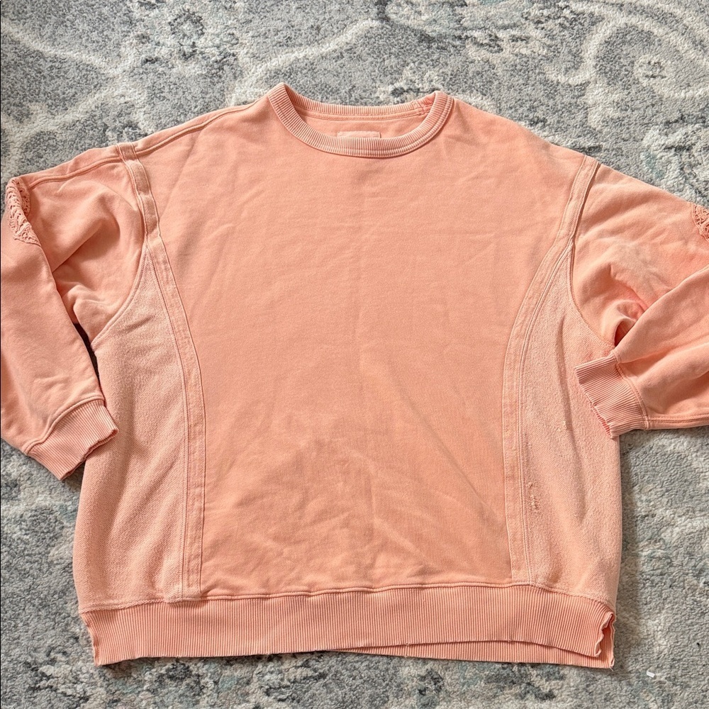 Aerie Keep it Light Crochet Crew Sweatshirt in Peach/Mango Color